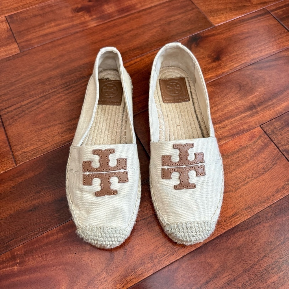 Tory Burch Cream and Brown Espadrilles size 5.5